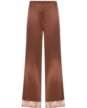 THE NINA STUDIO Silk Palazzo Trousers With Lace Detail - Brown