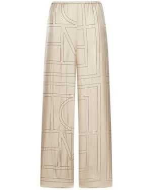 TOTEME Silk Pants With Monogram - Natural