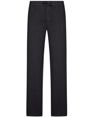 120% Lino Linen Trousers With Drawstring Waist - Blue