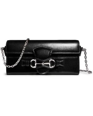 Gucci Leather Wallet With Chain And Horsebit Detail - Black