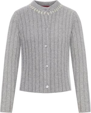 Gucci Wool Cardigan With Jewel Details - Gray