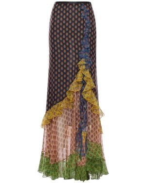 Etro Long Patchwork Silk Skirt With Ruffles - Multicolour