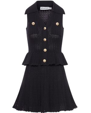 Self-Portrait Mini Dress In Openwork Mesh - Black