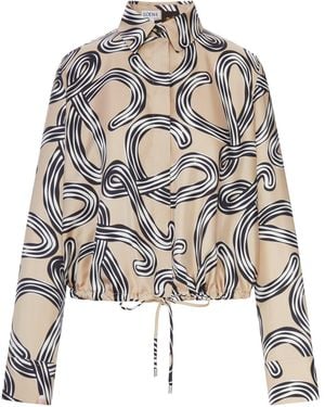Loewe X Paula's Ibiza Silk Twill Balloon Shirt With Anagram Print And Drawstring Hem - White