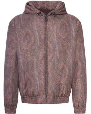 Etro Padded Bomber Jacket With Hood And Arnica Pattern - Purple
