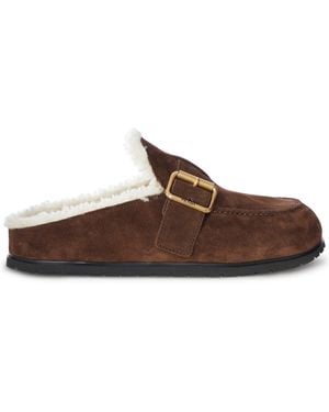 Prada Mule in suede e shearling con fibia - Marrone