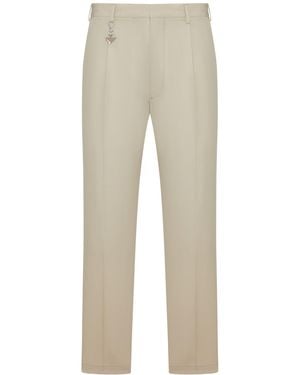 Prada Cotton Trousers With Enamelled Metal Triangle Logo - Natural