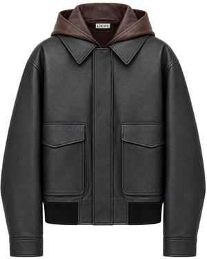 Loewe Lambskin Nappa Jacket With A Contrasting Hood - Black