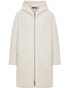 Transit Giaccone comfort fit con cappuccio in lana cotta - Bianco