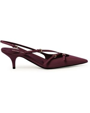 Miu Miu Patent Leather Slingback With Buckles - Brown