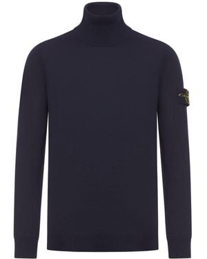 Stone Island Compass Logo Turtleneck Jumper - Blue