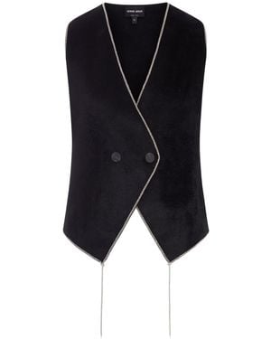 Giorgio Armani Double-Breasted Velvet Vest With Jewel Profiles - Blue