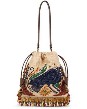 Etro X Tabby Booth Small Kalispera Raffia Bag With Embroidery And Beads - Blue