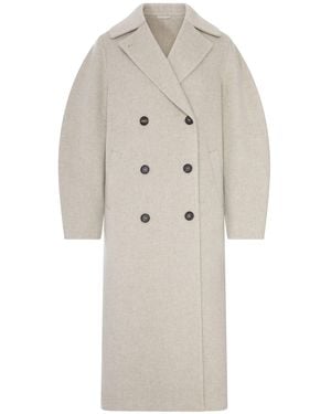 Brunello Cucinelli Cappotto lungo doppiopetto in lana e cashmere - Bianco