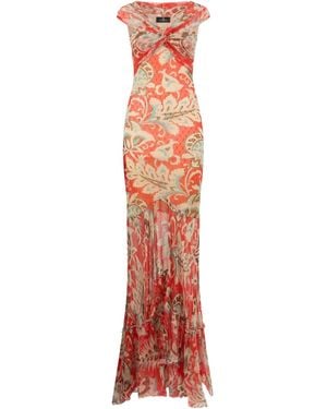 Etro Long Dress With V-Neck And Ruffles - White