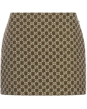 Gucci Mini Skirt In gg Bouclé Cotton - Natural