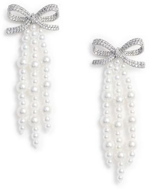 Self-Portrait Pearl Bow Cascade Earrings - White