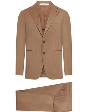 Tagliatore Vesuvio Single-Breasted Herringbone Suit - Brown