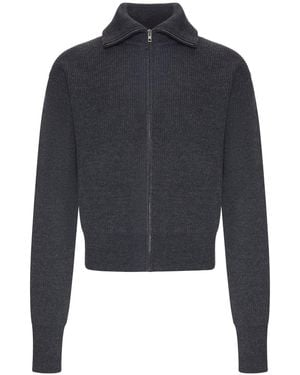 Lemaire Zip-Up Wool Cardigan With A Mélange Effect - Blue