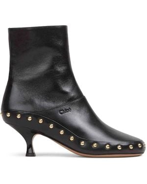 Chloé Junie Leather Boots With Studded Details - Black