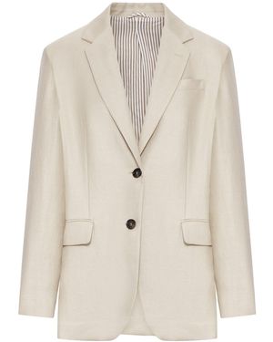Brunello Cucinelli Single-Breasted Tailored Linen Jacket - White
