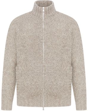 Brunello Cucinelli Zip Cardigan In Melange Cashmere - Grey
