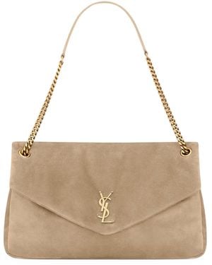 Saint Laurent Calypso Large Suede Bag - Natural