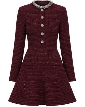 Self-Portrait Bordeaux Knitted Mini-Dress With Embellishments - Purple
