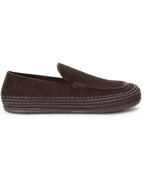Loewe X Paula's Ibiza Rio Suede And Raffia Loafers - Brown