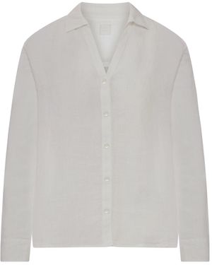 120% Lino Linen Shirt With Collar And V-Neck - Grey