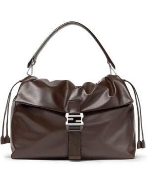 Fendi Flux Maxi Messenger Leather Bag - Brown