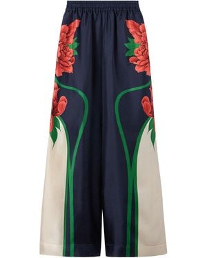 La DoubleJ Silk Twill Palazzo Trousers - Blue