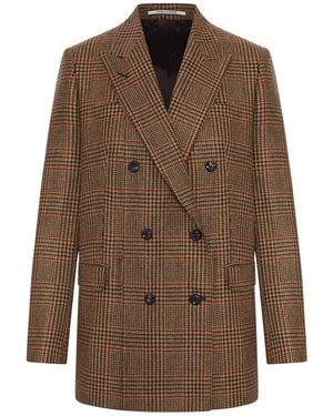 Tagliatore Double-Breasted Check Cashmere Blend Blazer Jacket - Brown
