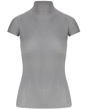 Giorgio Armani English Ribbed Viscose Turtleneck Top With Short Sleeves - Gray