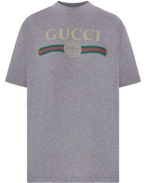 Gucci Cotton T-shirt With Front Logo - Grey