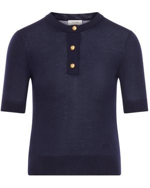 Celine Maglia girocollo triomphe in lana fine - Blu