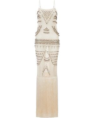 Bless Takara Long Dress With Fringes - White