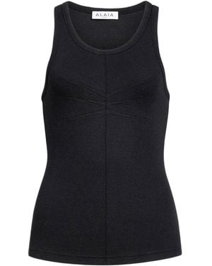 Alaïa Cotton Tank Top With Pleats - Black