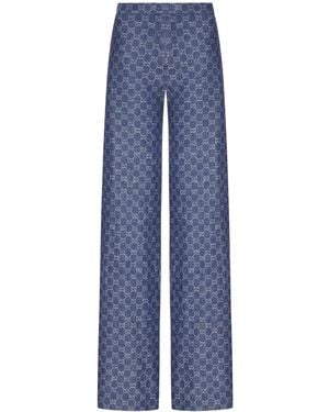 Gucci Pantalone in denim di cotone gg jacquard - Blu