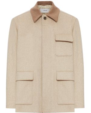 Lardini Wool Jacket With Contrasting Collar - Natural