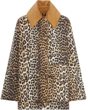 Ganni Printed Canvas Midi Jacket - White