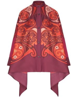 La DoubleJ Oversized Printed Silk Shirt With An Asymmetric Hem - Red
