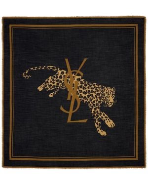Saint Laurent Cassandre Large Square Wool Twill Scarf - Black