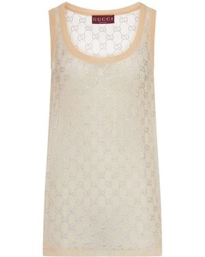 Gucci Silk Top With All-Over "Gg" Pattern - Natural