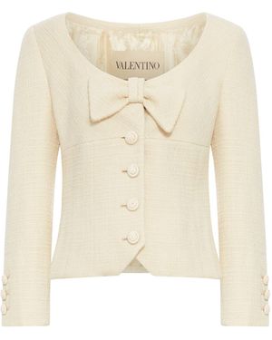 Valentino Garavani Wool Crepe Jacket With Applied Bow - Natural