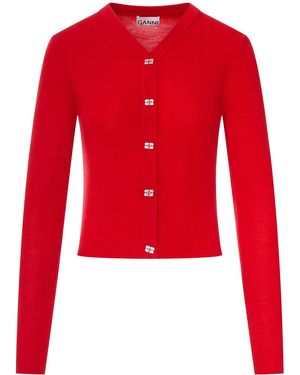 Ganni Wool Cardigan With Embroidered Logo