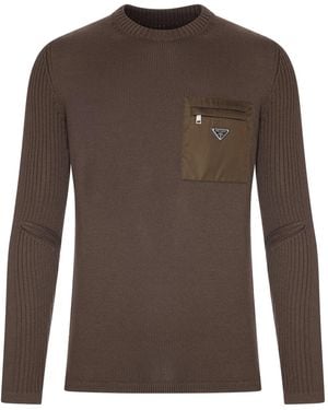 Prada Wool Sweater With Re-Nylon Pocket - Brown