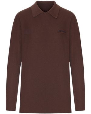 Miu Miu Ribbed Wool Polo Jumper - Brown