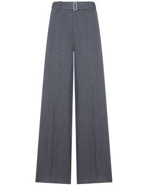 Lardini Tailored Pinstripe Linen Palazzo Trousers With Belt - Blue
