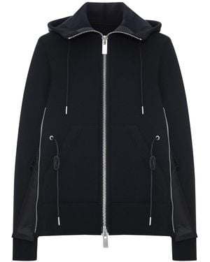 Sacai Zip-Up Hoodie With Nylon Details - Black